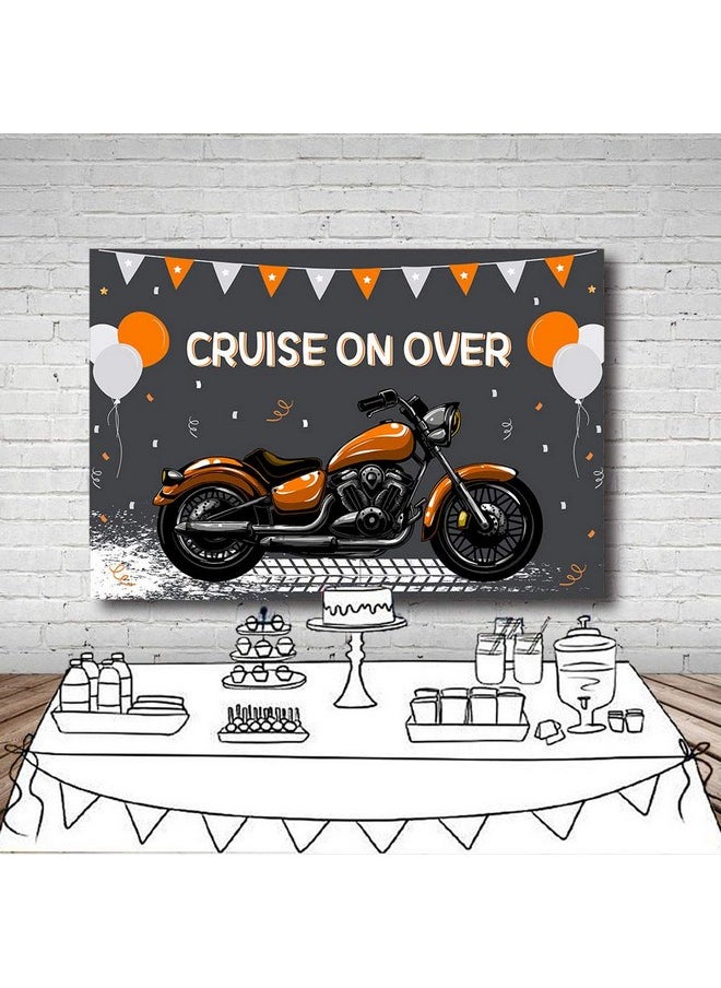 MEHOFOND Motorcycle Boy Birthday Party Backdrop Props Boy Happy 1St Birthday Cruise On Over Ride Photography Orange Silver Balloons Background Photo Banner For Cake Table Supplies 7X5Ft  - Image 5