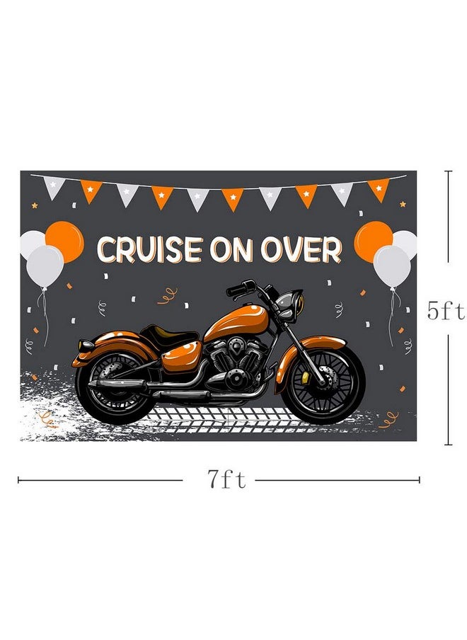 MEHOFOND Motorcycle Boy Birthday Party Backdrop Props Boy Happy 1St Birthday Cruise On Over Ride Photography Orange Silver Balloons Background Photo Banner For Cake Table Supplies 7X5Ft  - Image 3