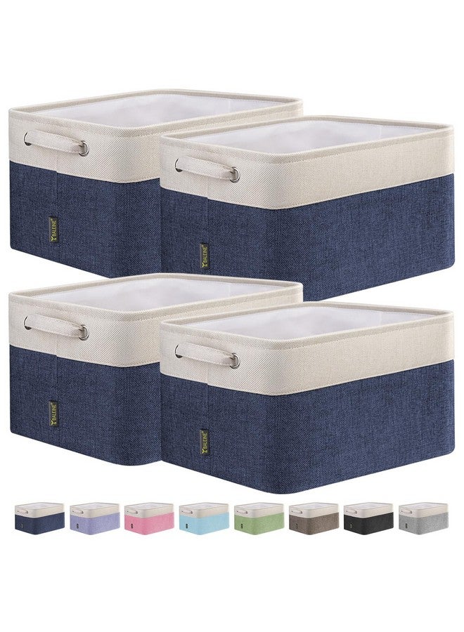 Baleine BALEINE 4 Pack Fabric Storage Bins for Shelves, Linen Storage Baskets for Organizing, Decorative Closet Bins for Clothes, Home (Navy Blue, 15"x11"x9.5")  - Image 1
