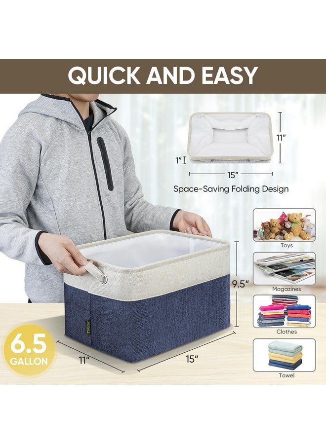 Baleine BALEINE 4 Pack Fabric Storage Bins for Shelves, Linen Storage Baskets for Organizing, Decorative Closet Bins for Clothes, Home (Navy Blue, 15"x11"x9.5")  - Image 5