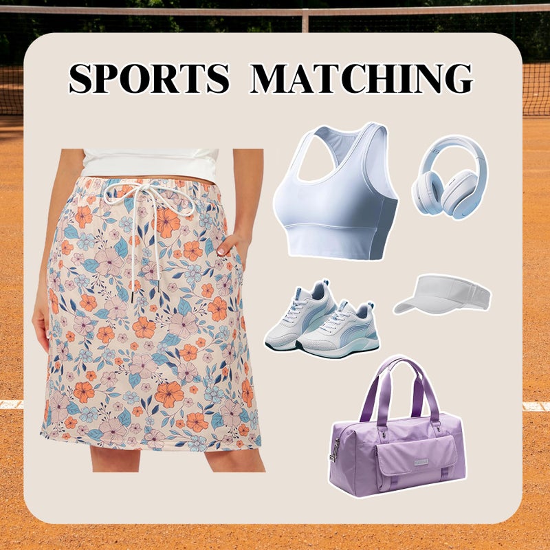 Zando Plus Size Skort Knee Length Skirts Hawaii Skorts with Pockets Skorts for Women Dressy Casual Drawstring Skirt with Shorts -Athletic Tummy Control -for Tennis Golf Bohemian Flowers 3X-Large - Image 5