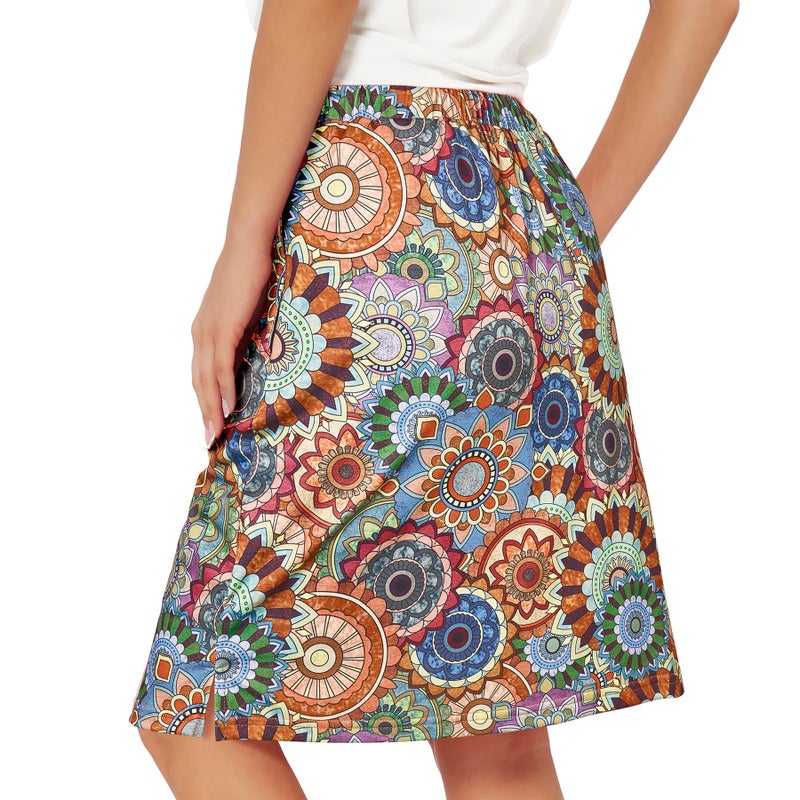 Zando Plus Size Skort Knee Length Skirts Hawaii Skorts with Pockets Skorts for Women Dressy Casual Drawstring Skirt with Shorts -Athletic Tummy Control -for Tennis Golf Bohemian Flowers 3X-Large - Image 2
