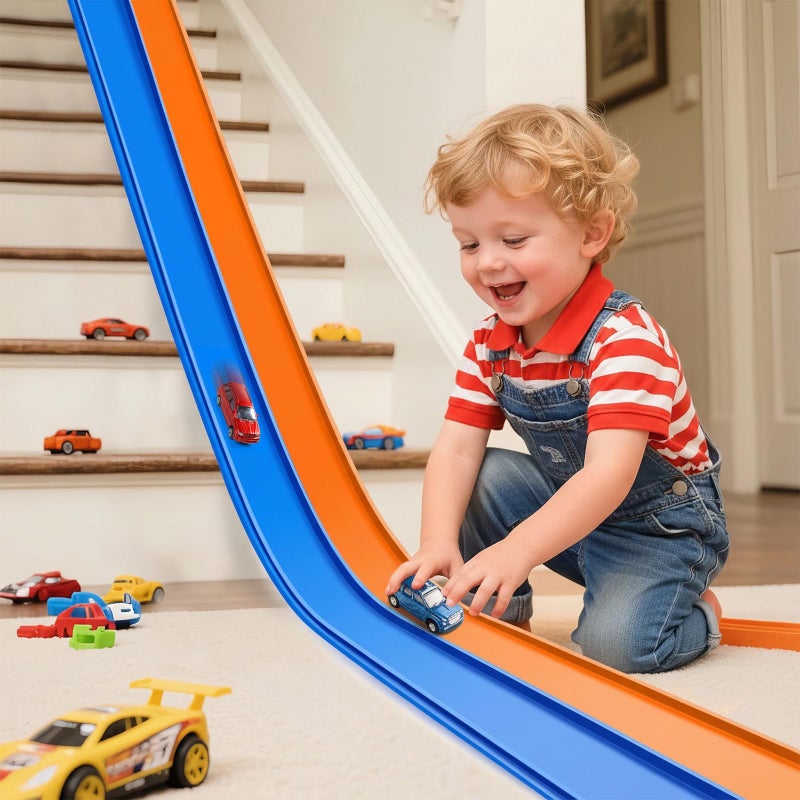 Yottix 15 Ft Flexible Race Track for Kids 3+, Certified Safe Flex Race Car Ramp, Portable Roll-Up Toy Track Starter Set with Strong Suction Cups for 1/64 Diecast Cars, Great Gift for Boys and Girls - Image 1
