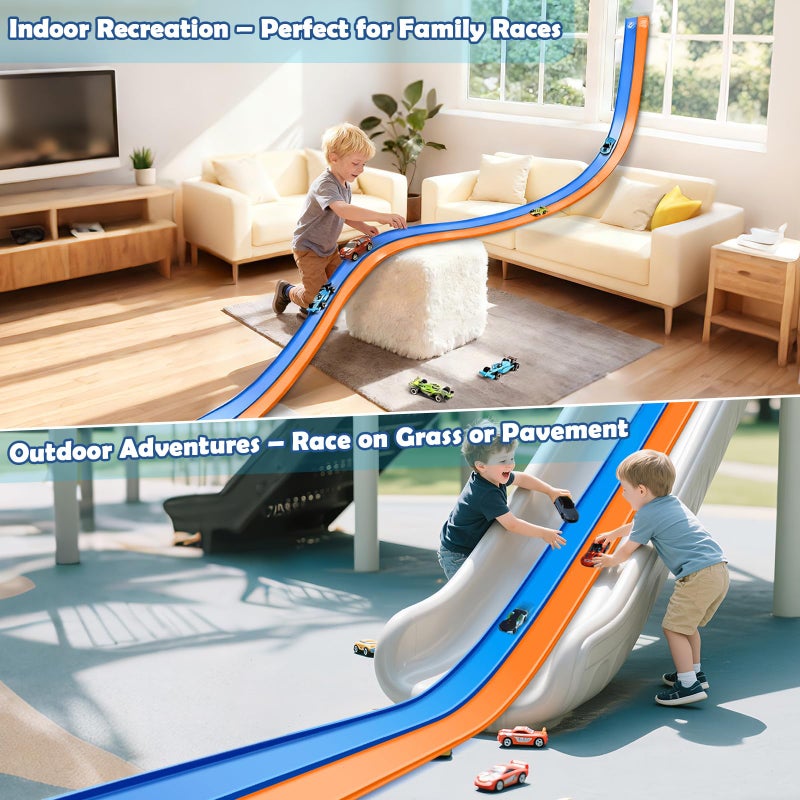 Yottix 15 Ft Flexible Race Track for Kids 3+, Certified Safe Flex Race Car Ramp, Portable Roll-Up Toy Track Starter Set with Strong Suction Cups for 1/64 Diecast Cars, Great Gift for Boys and Girls - Image 2