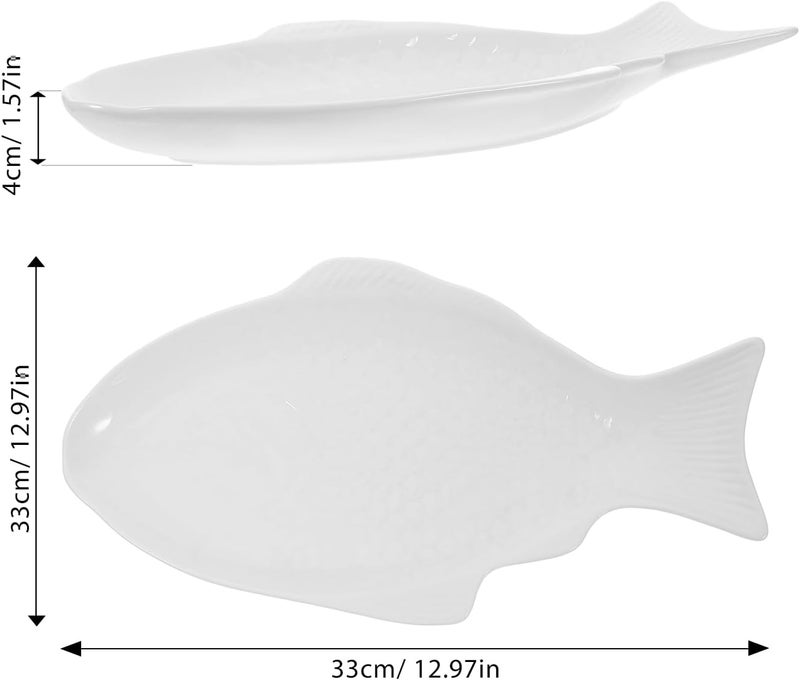DOITOOL Fish Plate Fish Plate Ceramic Serving Platter Dish Fish Shape Textured Serving Dish Porcelain Serving Platter Food Tray Party Platter for Fruit or Cheese 132L x 73W - Image 2