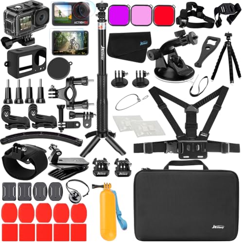 Husiway Accessories Bundle for DJI Osmo Action 5 Pro/Action 4/3 Waterproof Case Diving Housing Silicone Case Glass Screen Protector Film Whole Kit 60E (Kit1 for DJI Osmo Action 5 Pro/4/3) - Image 1