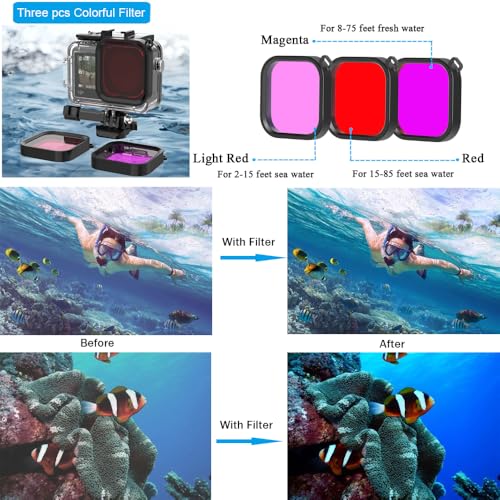 Husiway Accessories Bundle for DJI Osmo Action 5 Pro/Action 4/3 Waterproof Case Diving Housing Silicone Case Glass Screen Protector Film Whole Kit 60E (Kit1 for DJI Osmo Action 5 Pro/4/3) - Image 3