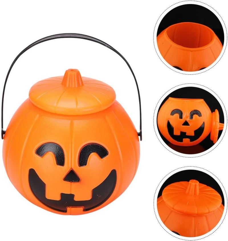 woobles 2Pcs Plastic Pumpkin Bucket Halloween Pumpkin Basket with Lids Trick or Treat Candy Holders for Kids Halloween Party Supplies 2PCS - Image 3