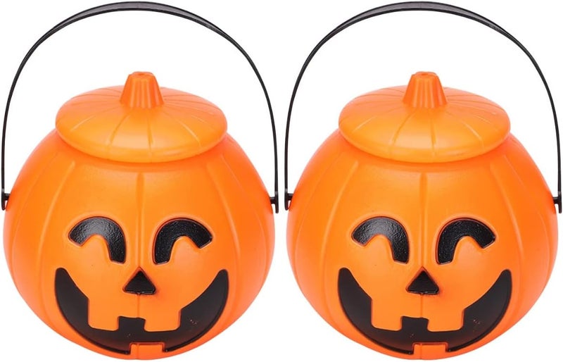 woobles 2Pcs Plastic Pumpkin Bucket Halloween Pumpkin Basket with Lids Trick or Treat Candy Holders for Kids Halloween Party Supplies 2PCS - Image 1