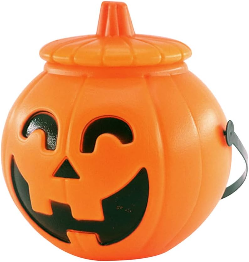 woobles 2Pcs Plastic Pumpkin Bucket Halloween Pumpkin Basket with Lids Trick or Treat Candy Holders for Kids Halloween Party Supplies 2PCS - Image 2
