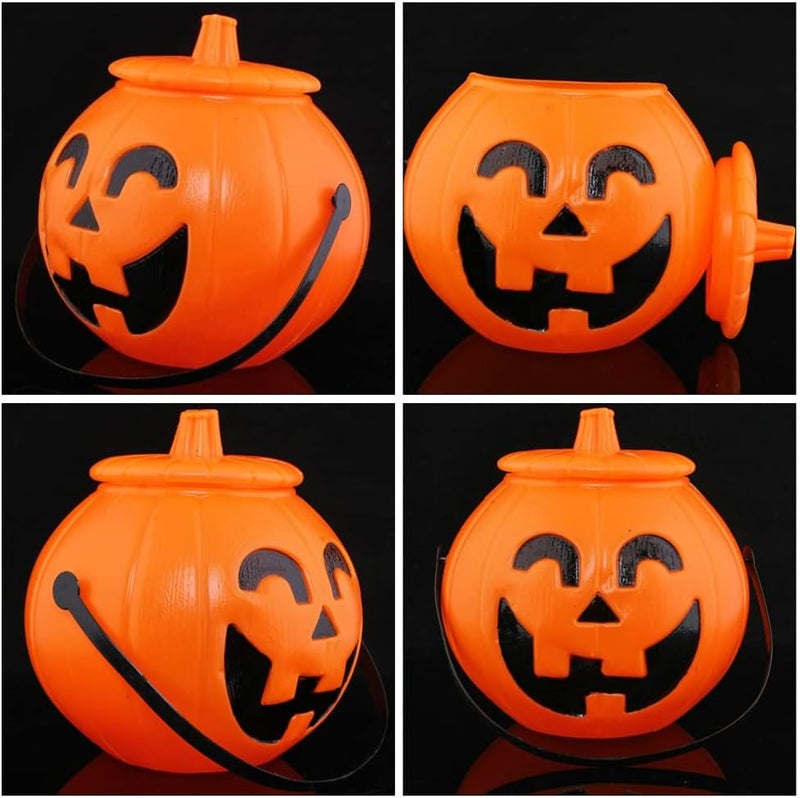 woobles 2Pcs Plastic Pumpkin Bucket Halloween Pumpkin Basket with Lids Trick or Treat Candy Holders for Kids Halloween Party Supplies 2PCS - Image 4