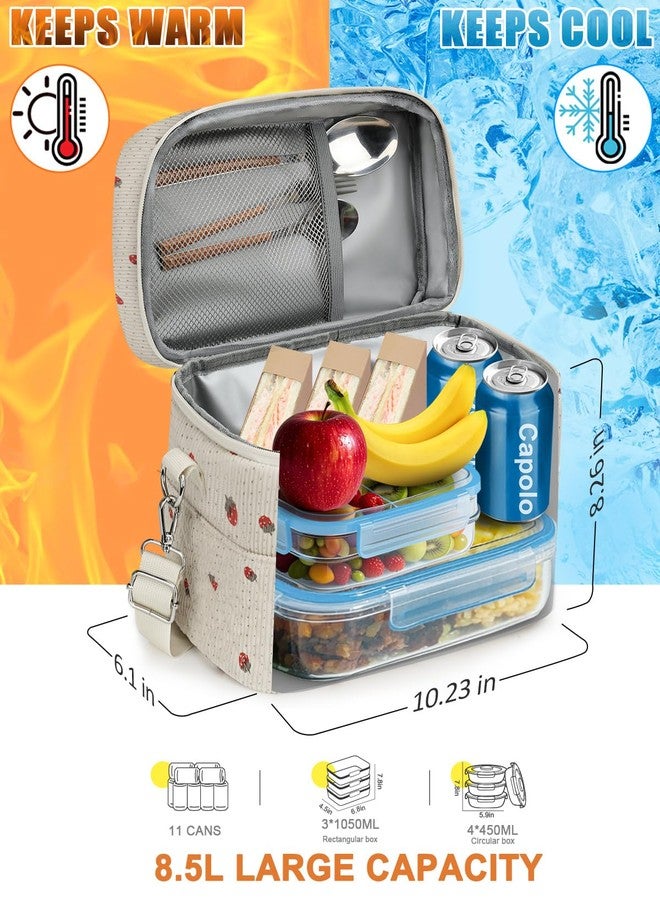 Capolo Lunch Box for Women Men Adults,Insulated Lunch Bag Leakproof Lunch Cooler Box with Removable Strap Cute Lunch Tote Bags Reusable Thermal Lunchbox for Work Picnic(Small,Strawberry) - Image 4