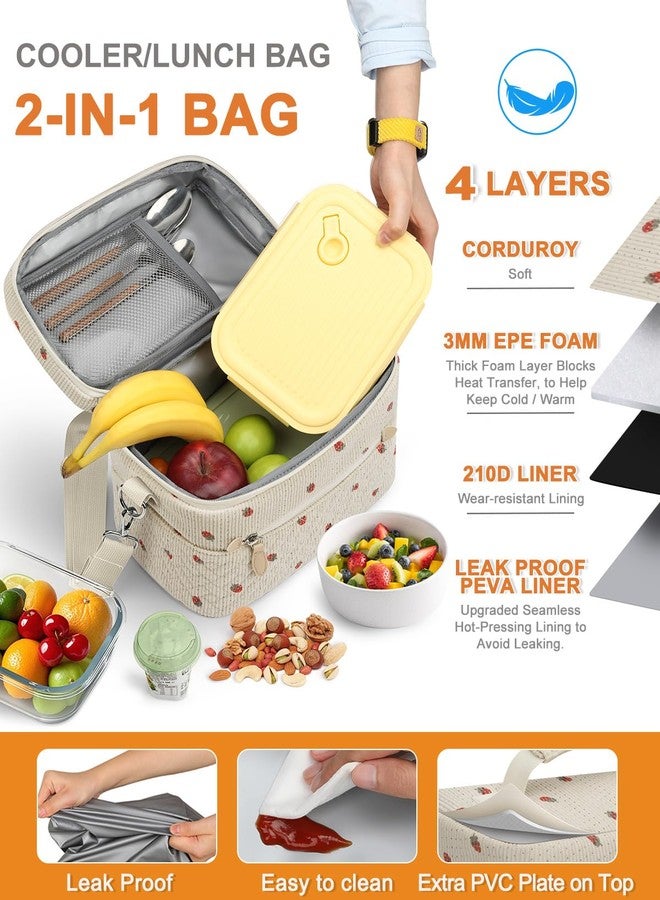 Capolo Lunch Box for Women Men Adults,Insulated Lunch Bag Leakproof Lunch Cooler Box with Removable Strap Cute Lunch Tote Bags Reusable Thermal Lunchbox for Work Picnic(Small,Strawberry) - Image 5