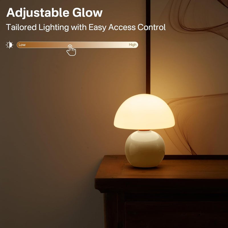 Dawnwake Mushroom Lamp Table Lamp for Bedroom,Desk Bedside Small Lamps for Living Room Night Stands,Mushroom Decor Cute Mini Modern Mid Century Lamps,Unique Aesthetic Home Living Room Decor (Cream) - Image 2