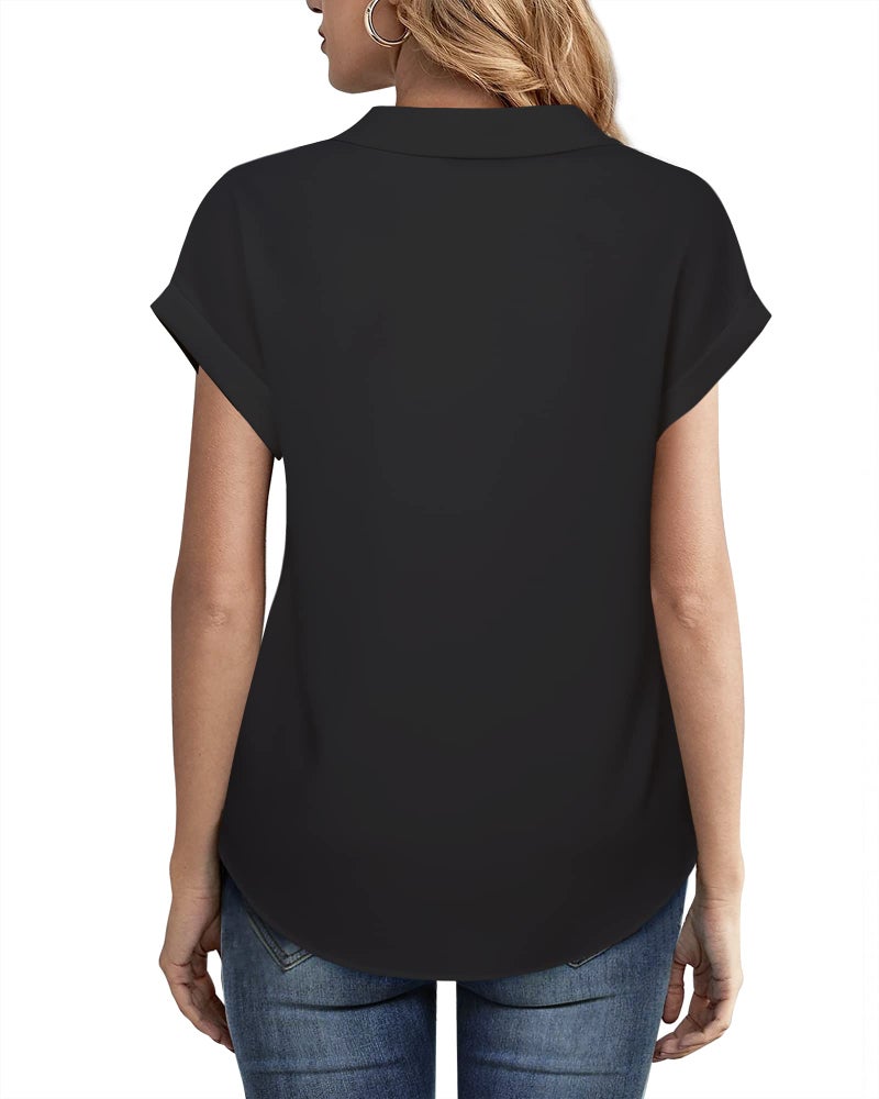 Timeson Womens Blouses for Work Professional: Business Attire Dress Shirts Short Sleeve - Work Clothes for Women Office Summer - Womens Tops Dressy Casual Chiffon Formal Interview Outfits Black M - Image 4