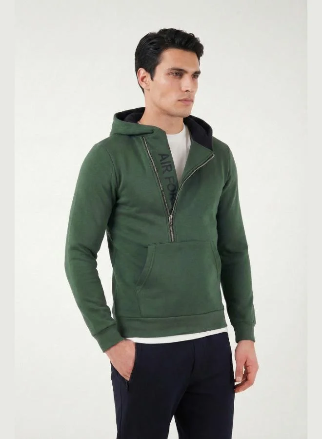 بوراتي Buratti Cotton Slim Fit Hooded Sweatshirt with Kangaroo Pocket and Zipper Detail for Men 575707