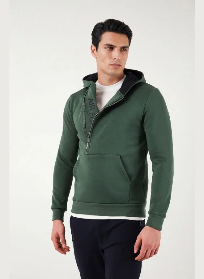 Buratti  Buratti Cotton Slim Fit Hooded Sweatshirt with Kangaroo Pocket and Zipper Detail for Men 575707 for Men | Best Price UAE
