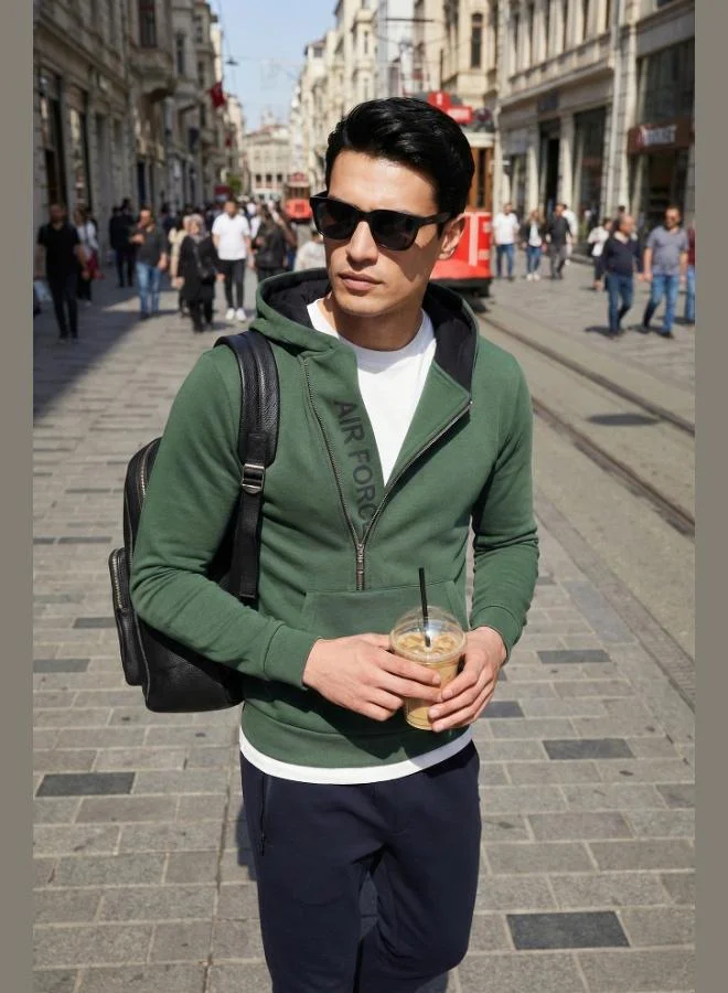 بوراتي Buratti Cotton Slim Fit Hooded Sweatshirt with Kangaroo Pocket and Zipper Detail for Men 575707