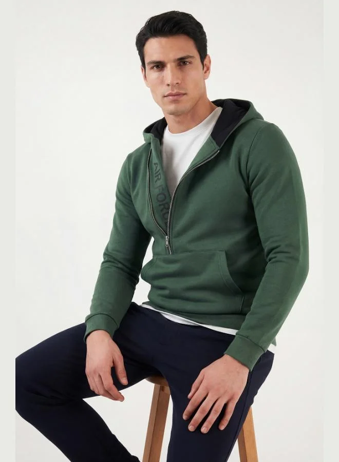 Buratti  Buratti Cotton Slim Fit Hooded Sweatshirt with Kangaroo Pocket and Zipper Detail for Men 575707 for Men | Best Price UAE