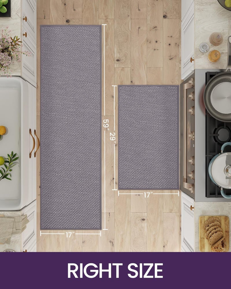 DEXI 2 Pcs Kitchen Mats and Rugs for Floor, 44x75 + 44x150 cm, Non Slip Washable Absorbent Thin Woven Runner Rug for Front of Sink, Laundry Room, Hallway, Grey - Image 2