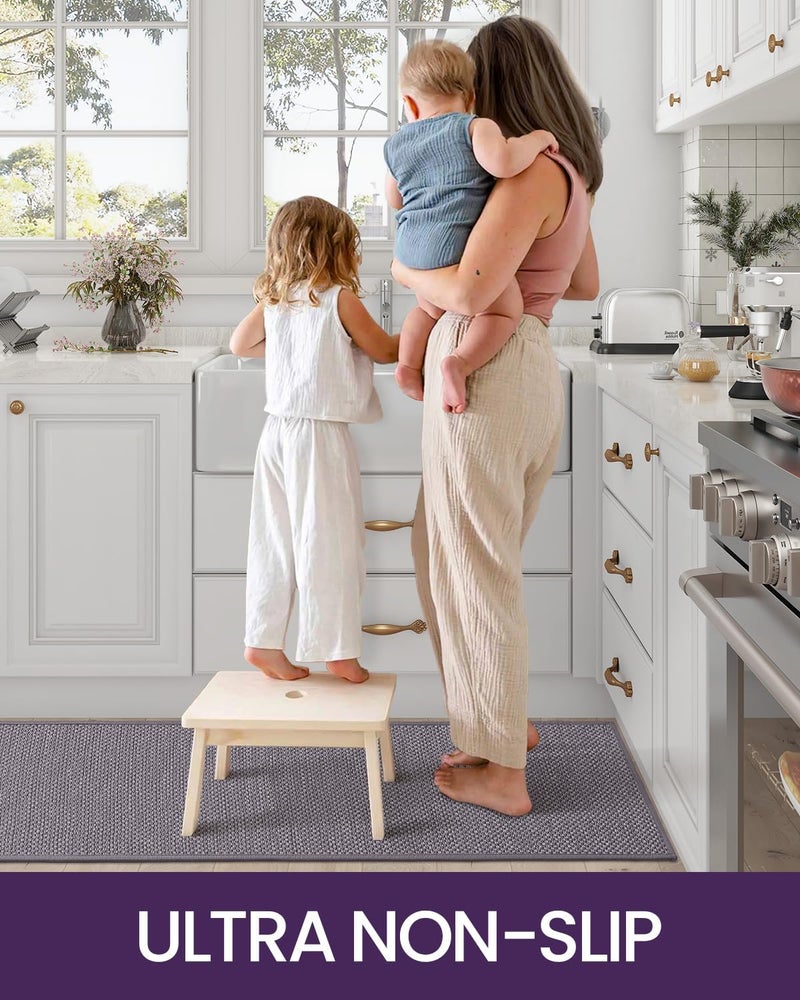 DEXI 2 Pcs Kitchen Mats and Rugs for Floor, 44x75 + 44x150 cm, Non Slip Washable Absorbent Thin Woven Runner Rug for Front of Sink, Laundry Room, Hallway, Grey - Image 3