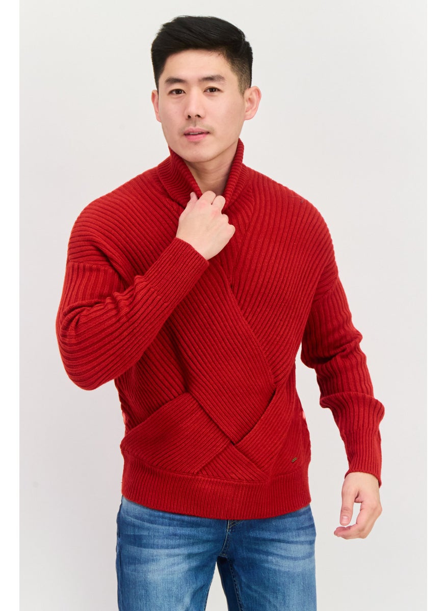 Pepe Jeans Men Turtle Neck Long Sleeve Textured Sweater, Red  - Image 1