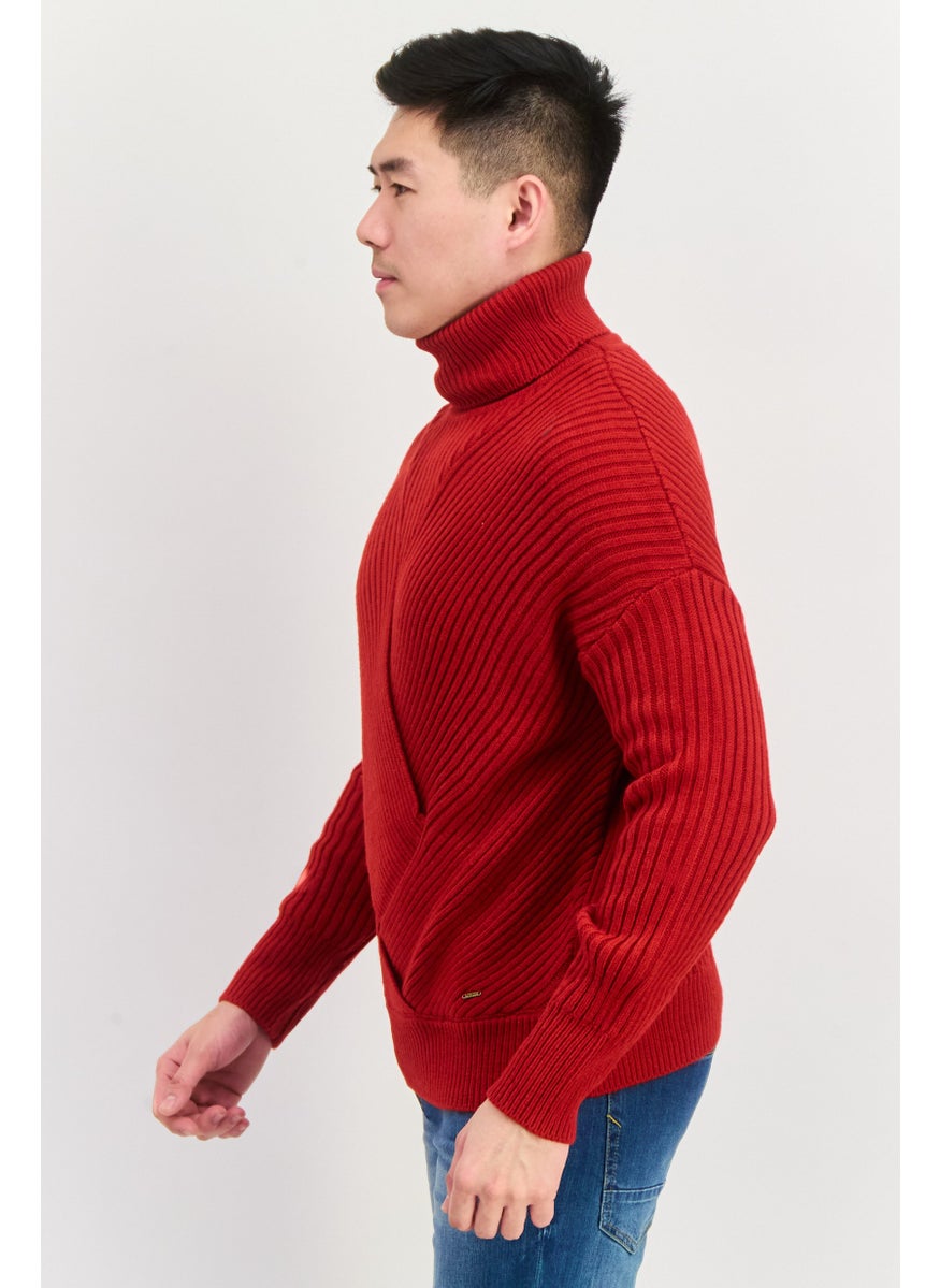 Pepe Jeans Men Turtle Neck Long Sleeve Textured Sweater, Red  - Image 2