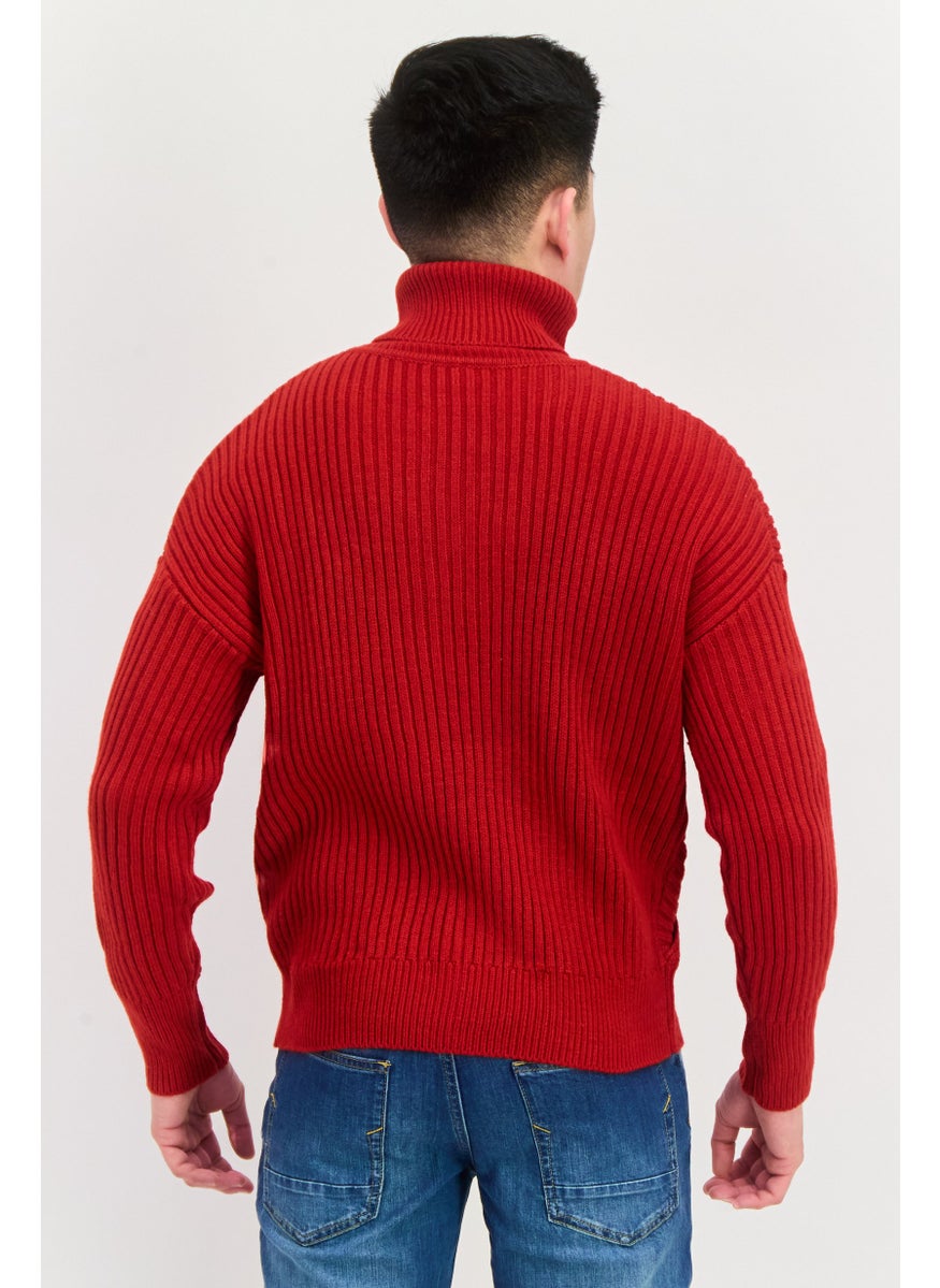 Pepe Jeans Men Turtle Neck Long Sleeve Textured Sweater, Red  - Image 4
