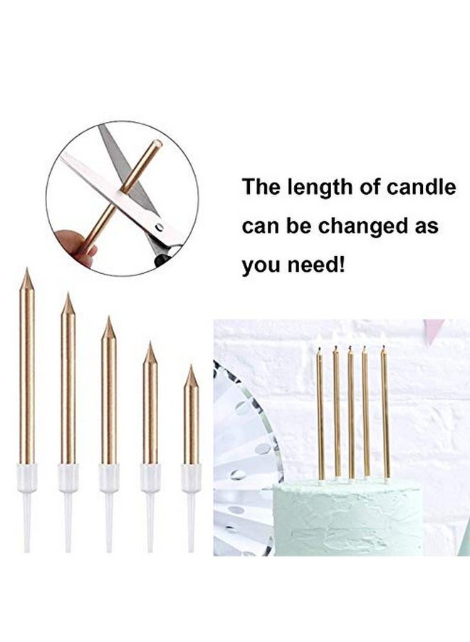 Beauenty 12 Pieces Electroplate Birthday Cake Candles Long Thin Birthday Cake Candles in Holders for Birthday Cakes Cupcake Decorations, Wedding, Party (Gold+Pink) - Image 5