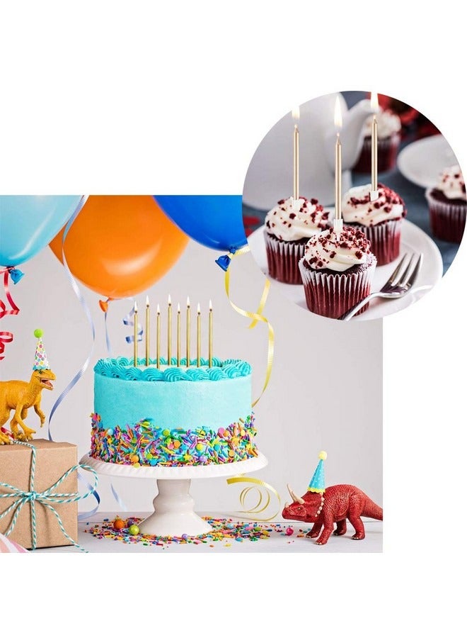 Beauenty 12 Pieces Electroplate Birthday Cake Candles Long Thin Birthday Cake Candles in Holders for Birthday Cakes Cupcake Decorations, Wedding, Party (Gold+Pink) - Image 3