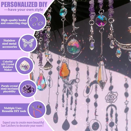 WASTROYAL DIY Suncatcher Kit 400pcs Sun Catchers Making Kit Supplies Crafts Suncatcher Kits for Adults With Tutorial Hanging Prism Sun Catcher with Crystals for Mom and Partner gifts Festival Decor (Butterfly) - Image 3