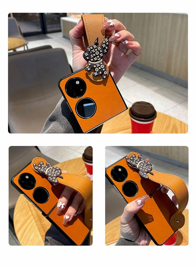 GROIC Case for Huawei P50 Pocket 6.9 Inch Mobile Phone Sleeve Wristband with Dog Decoration,Leather Folding Screen Treasure Box Shell for Huawei P50 Pocket - Image 5