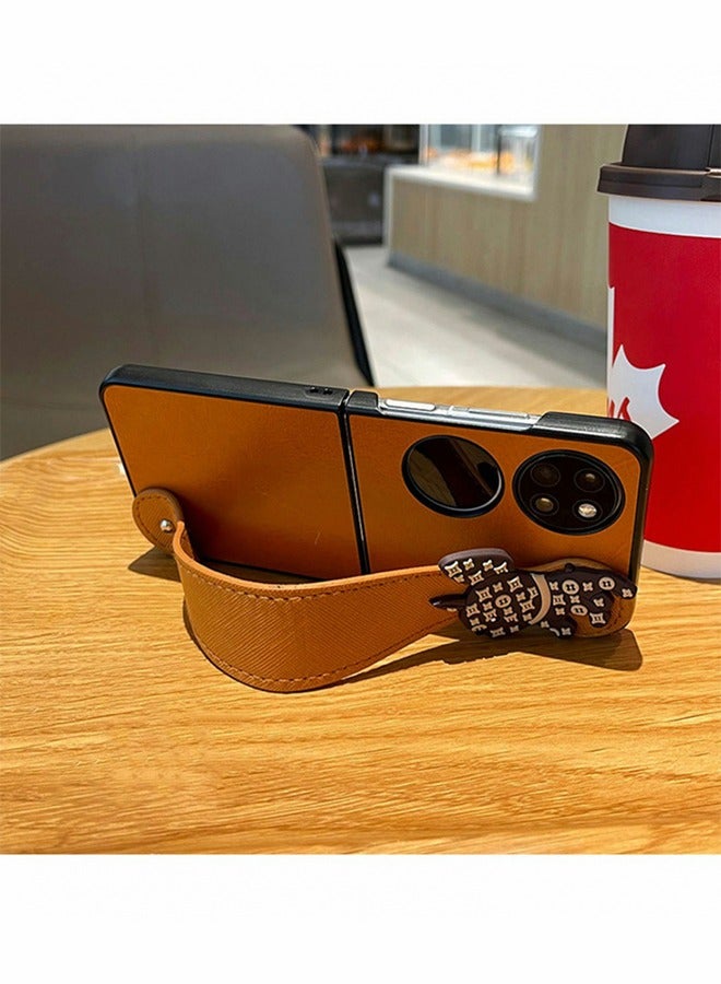 GROIC Case for Huawei P50 Pocket 6.9 Inch Mobile Phone Sleeve Wristband with Dog Decoration,Leather Folding Screen Treasure Box Shell for Huawei P50 Pocket - Image 4