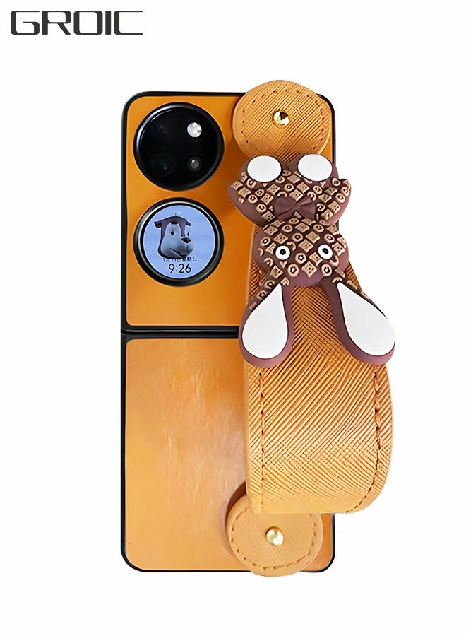 GROIC Case for Huawei P50 Pocket 6.9 Inch Mobile Phone Sleeve Wristband with Dog Decoration,Leather Folding Screen Treasure Box Shell for Huawei P50 Pocket - Image 1