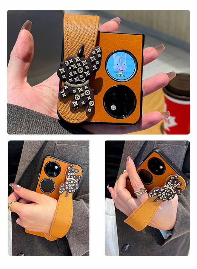 GROIC Case for Huawei P50 Pocket 6.9 Inch Mobile Phone Sleeve Wristband with Dog Decoration,Leather Folding Screen Treasure Box Shell for Huawei P50 Pocket - Image 3