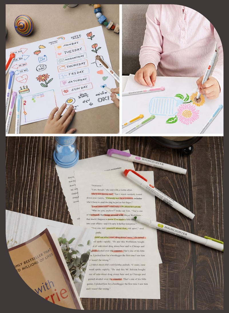 ZAZA 15 Pcs Highlighter Pen, Marker Pen, Dual Tip Mild Colors Highlighters, Chisel and Fine Tip Marker Pens for Kids, Adults Note Taking, School Stationery - Image 5