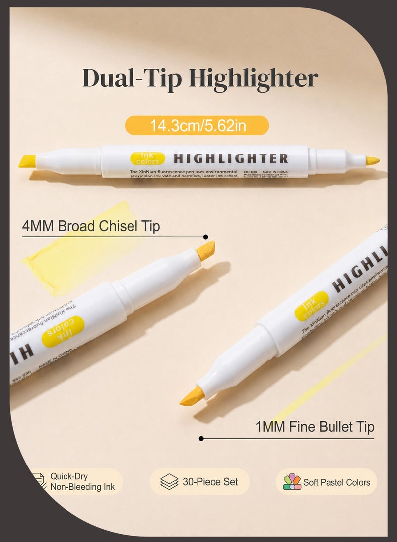 ZAZA 15 Pcs Highlighter Pen, Marker Pen, Dual Tip Mild Colors Highlighters, Chisel and Fine Tip Marker Pens for Kids, Adults Note Taking, School Stationery - Image 2