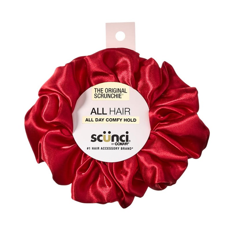 CONAIR Scunci by Conair The Original Satin Scrunchie hair accessories - hair accessories for women - hair ties - valentines gifts for her - oversized scrunchies - Cherry Red - Image 1