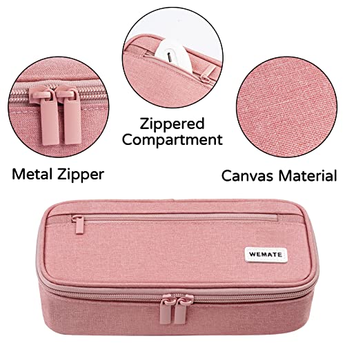 WEMATE Large Pencil Case Aesthetic,Big Capacity Canvas Pencil Pouch with Zipper, Pencil Case for Women & Men, Marker Pen Case,Portable Stationery Pencil Bag for Office Pink - Image 3