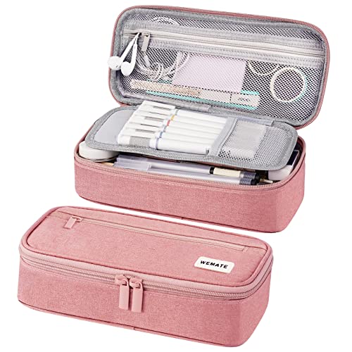 WEMATE Large Pencil Case Aesthetic,Big Capacity Canvas Pencil Pouch with Zipper, Pencil Case for Women & Men, Marker Pen Case,Portable Stationery Pencil Bag for Office Pink - Image 1