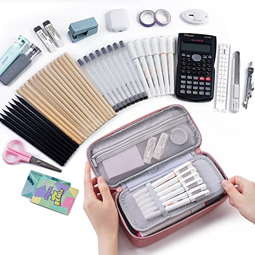 WEMATE Large Pencil Case Aesthetic,Big Capacity Canvas Pencil Pouch with Zipper, Pencil Case for Women & Men, Marker Pen Case,Portable Stationery Pencil Bag for Office Pink - Image 2