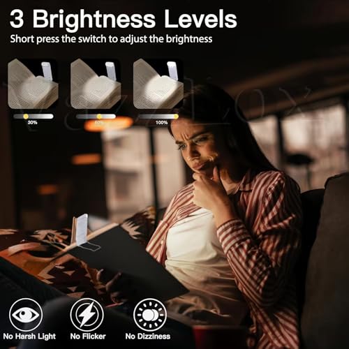VazzLox Book Light for Night Reading USB Rechargeable Eye-Caring LED Light with 3 Brightness & 3 Color Modes Flexible Book Lamp Foldable Books Reading Light with Clip Books Read Lamp Reader Light - Image 3