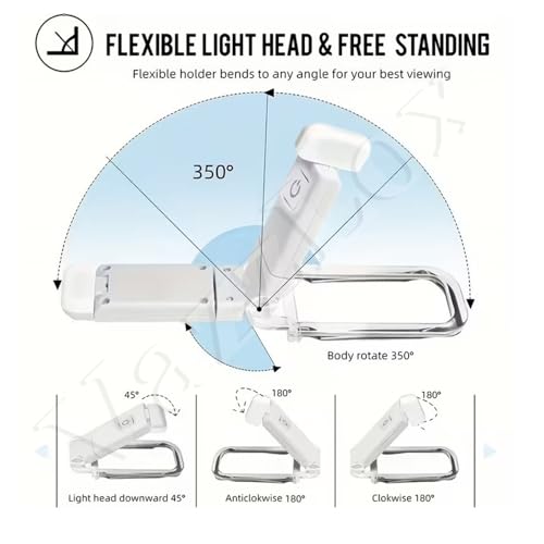 VazzLox Book Light for Night Reading USB Rechargeable Eye-Caring LED Light with 3 Brightness & 3 Color Modes Flexible Book Lamp Foldable Books Reading Light with Clip Books Read Lamp Reader Light - Image 4