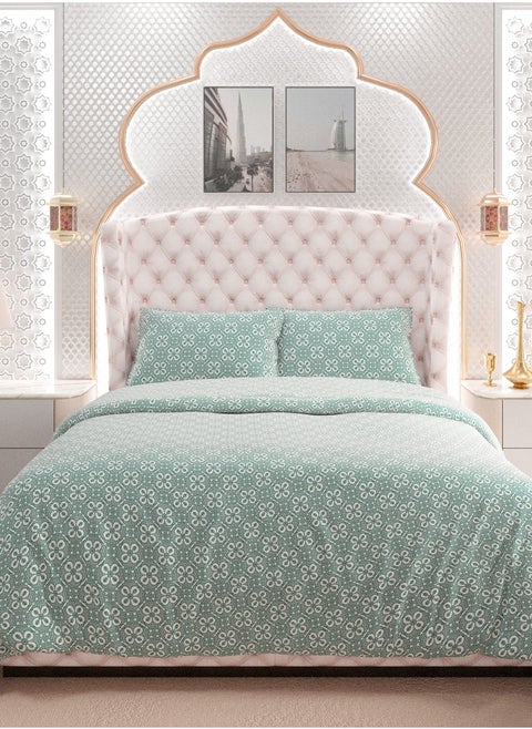 Print 1 Comforter + 2 Pillow Cases Queen Cotton Green 240x200cm