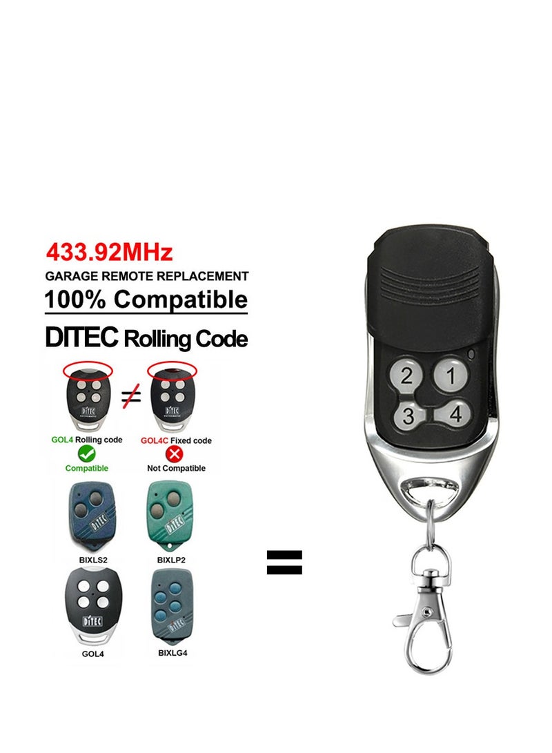 AL RAID Garage Gate Remote Control for DITEC GOL4 BIXLG4 Rolling Code 433.92MHz Home Entry Gate Door Opener Command Handheld Transmitter (Black) - Image 4