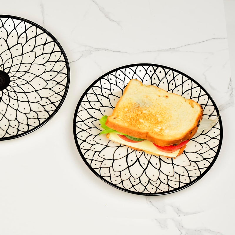 StyleMyWay Hand Painted Black and White Spiral Ceramic Quarter Plates (7 inches, Set of 4) | Dishwasher Safe Small Side Plates | Microwave Safe Snack Plates for Party - Image 2
