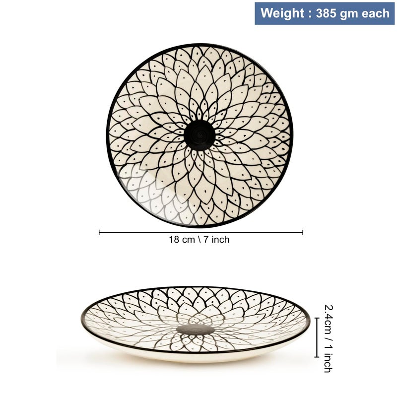 StyleMyWay Hand Painted Black and White Spiral Ceramic Quarter Plates (7 inches, Set of 4) | Dishwasher Safe Small Side Plates | Microwave Safe Snack Plates for Party - Image 4