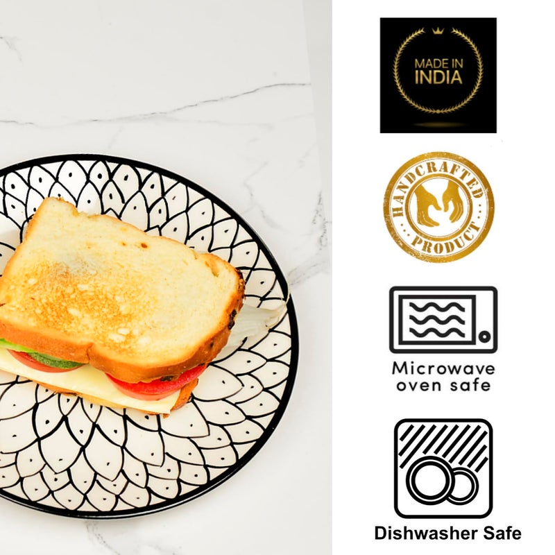 StyleMyWay Hand Painted Black and White Spiral Ceramic Quarter Plates (7 inches, Set of 4) | Dishwasher Safe Small Side Plates | Microwave Safe Snack Plates for Party - Image 3