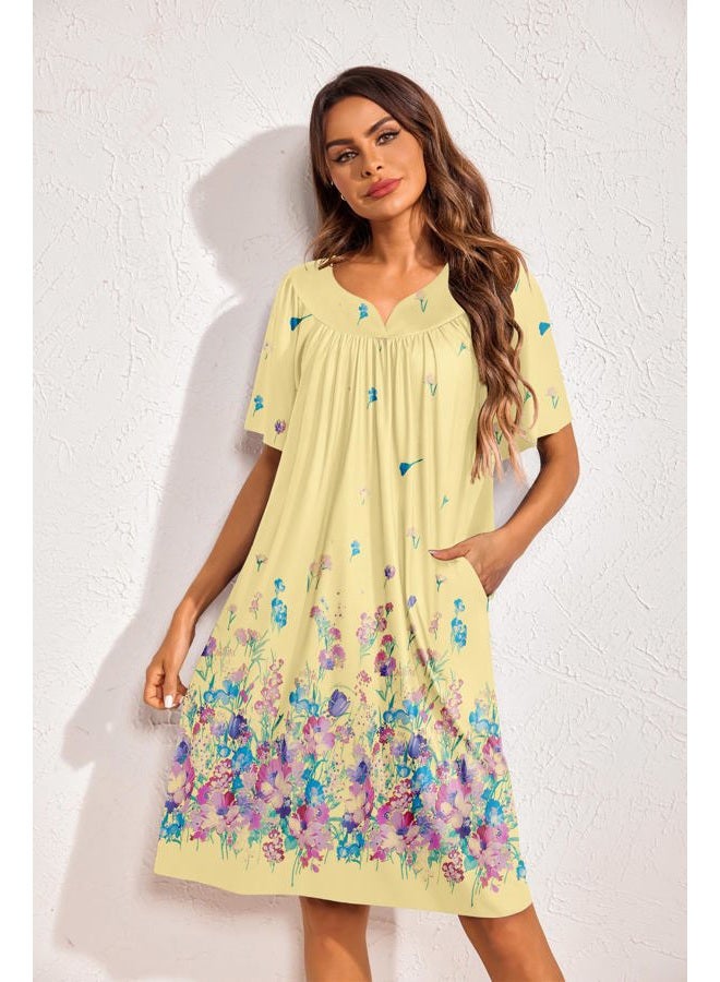 Ekouaer 2 Pack House Dresses for Women with Pockets Short Sleeve Moo Moos Floral Print Mumu Dresses, Blue Floral/Yellow Butterfly, 3XL - Image 5