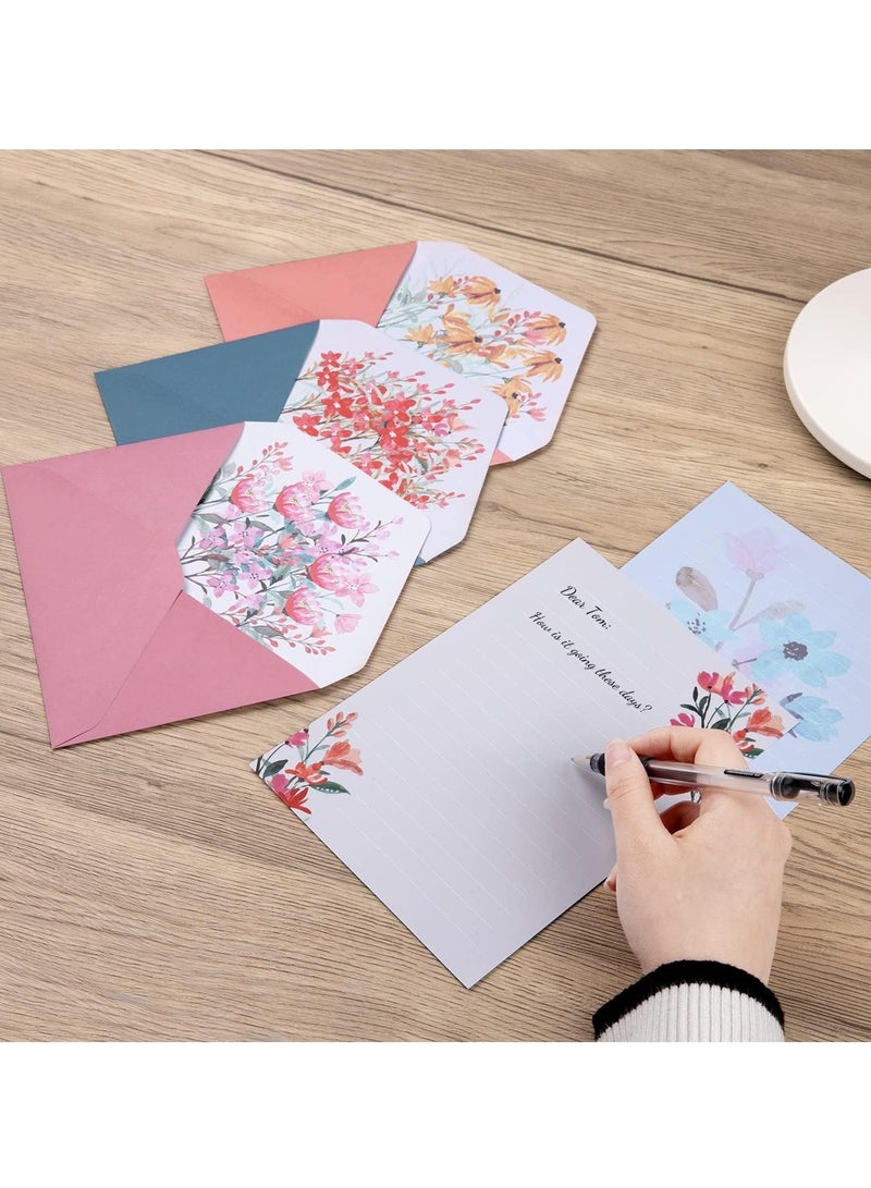 Writing Paper and Envelopes Set Flower Design Writing Letter Paper 24Pcs Writing Stationery Paper with 12Pcs Envelopes Set Lined Letter Writing Set with Floral Stickers for Invitation Gifts 6 Styles - Image 5
